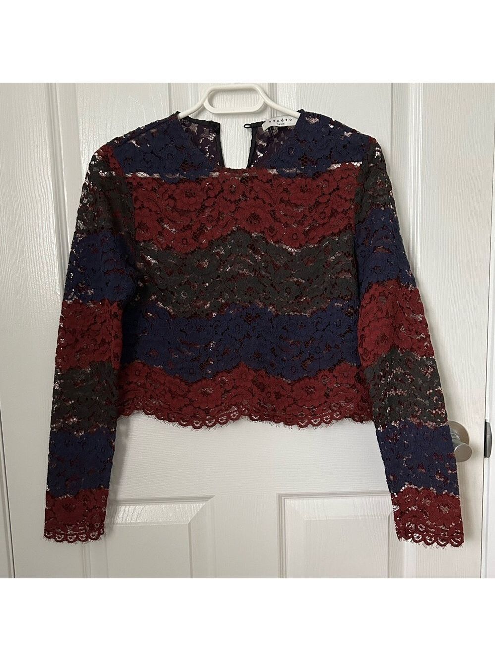 SANDRO Multicolor Lace Long Sleeve Top, Size 1, US Small.